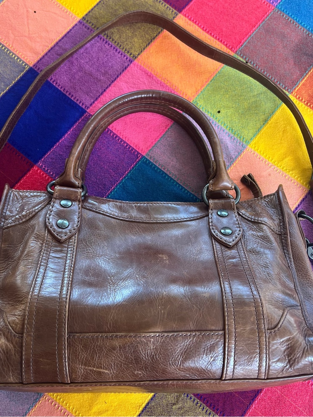 FRYE Melissa Cognac Brown Leather Women’s Satchel Handbag